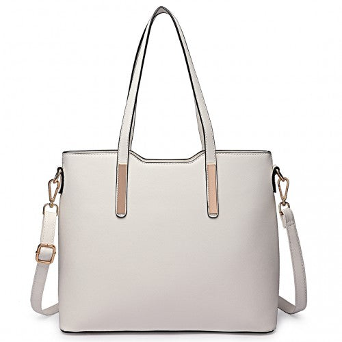 LT6648 - Miss Lulu Three Piece Tote Shoulder Bag And Clutch - White | Neil's Luggage Store