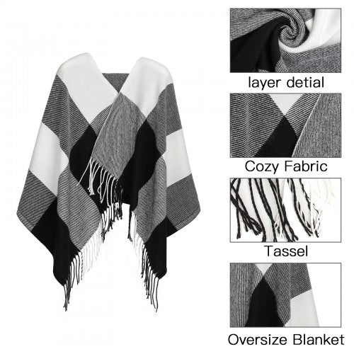 S6430 - Women Fashion Long Shawl Grid Tassel Winter Warm Lattice Large Scarf - Black | Neil's Luggage Store