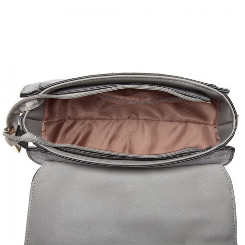 LB6872 - Miss Lulu Matte PU Leather Midi Handbag Cross Body Bag - Grey | Neil's Luggage Store