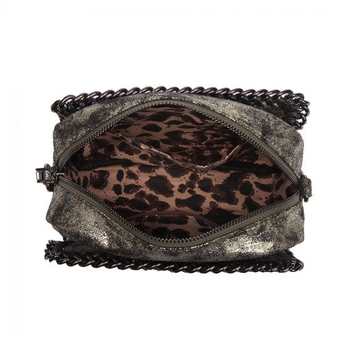 E6846 - Miss Lulu Metallic Effect Leather Look Chain Shoulder Bag - Gold | Neil's Luggage Store