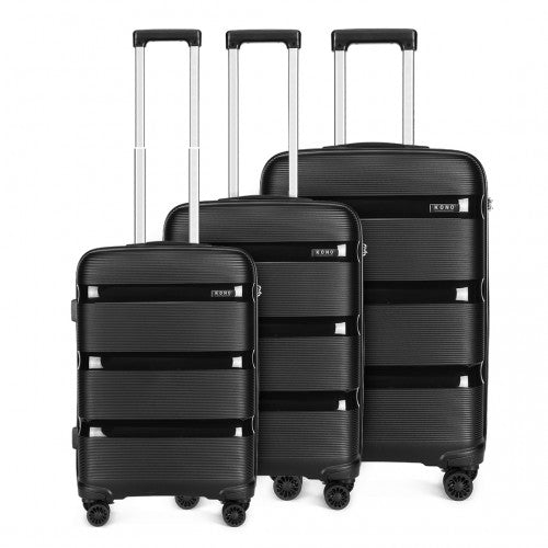K2092L - Kono Bright Hard Shell PP Suitcase 3 Pieces Set - Classic Collection - Black | Neil's Luggage Store