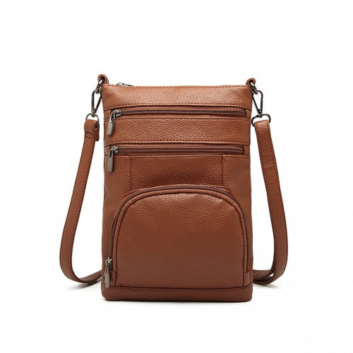 LB6927 - Miss Lulu Multi Pocket Leather Look RFID-Blocking Cross Body Bag - Brown | Neil's Luggage Store