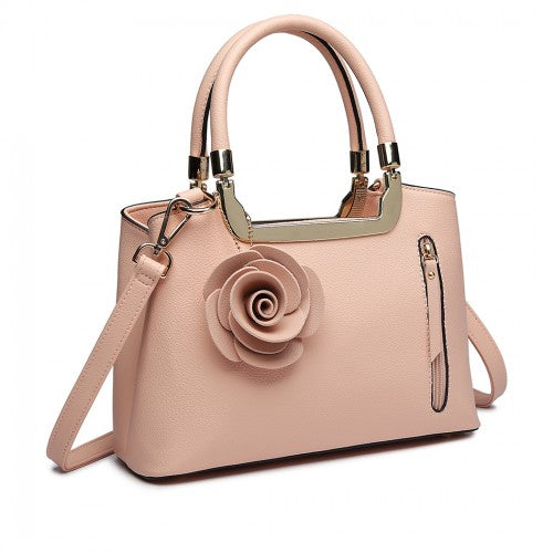 LG1847 - MISS LULU PU LEATHER ROSE HANGING ORNAMENT HANDBAG - PINK | Neil's Luggage Store