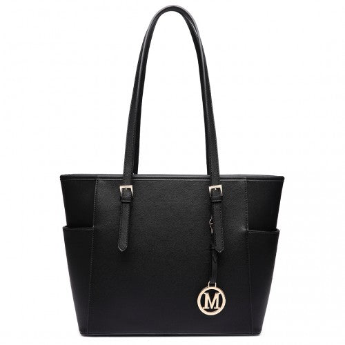 LM1642-1 - Miss Lulu Faux Leather Adjustable Handle Tote Bag - Black | Neil's Luggage Store