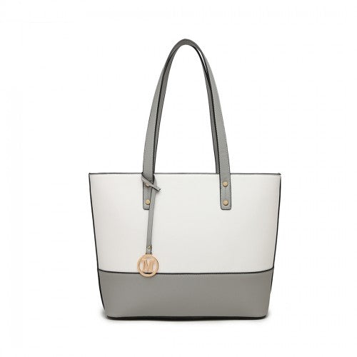 LG2023 - Miss Lulu Elegant 3-Piece Leather Look Tote Bag Set - Versatile & Chic for Every Occasion - Grey And White | Neil's Luggage Store