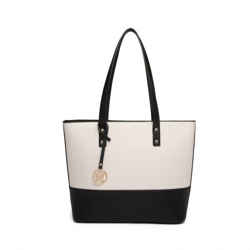 LG2023 - Miss Lulu Elegant 3-Piece Leather Look Tote Bag Set - Versatile & Chic for Every Occasion - Black And Beige | Neil's Luggage Store