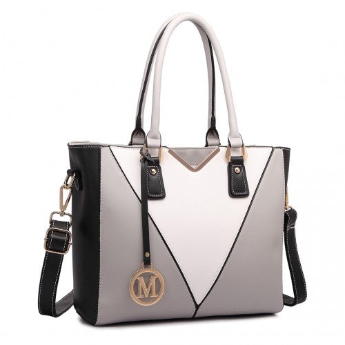 LG1641 - Miss Lulu Leather Look V-Shape Shoulder Handbag - Grey | Neil's Luggage Store