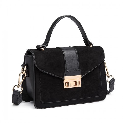 LB6872 - Miss Lulu Matte PU Leather Midi Handbag Cross Body Bag - Black | Neil's Luggage Store