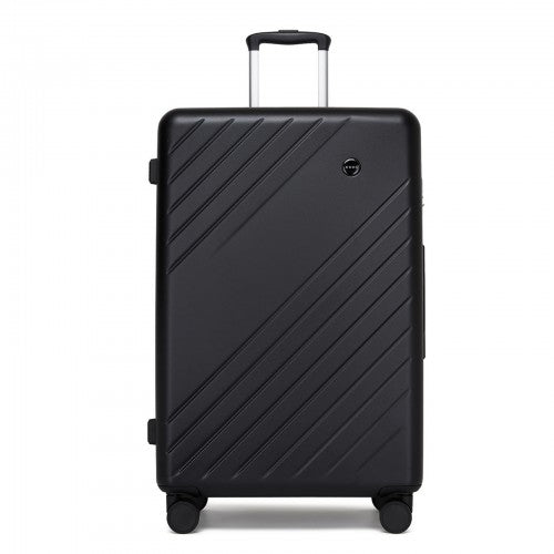 KSK2585 - Kono 28 Inch Large ABS+PC Hard Shell Checked Luggage, Spacious Diagonal Stripe Travel Suitcase with Silent Wheels & Combination Lock - Black