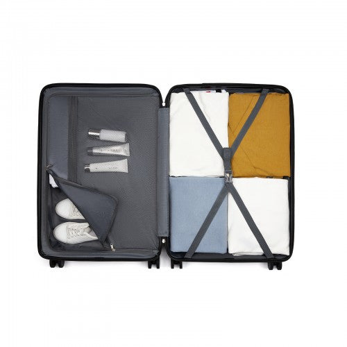 KSK2585 - Kono 28 Inch Large ABS+PC Hard Shell Checked Luggage, Spacious Diagonal Stripe Travel Suitcase with Silent Wheels & Combination Lock - Black