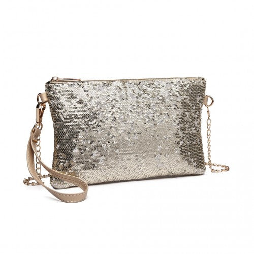 LH1765 - Miss Lulu Sequins Clutch Evening Bag Light - Gold | Neil's Luggage Store