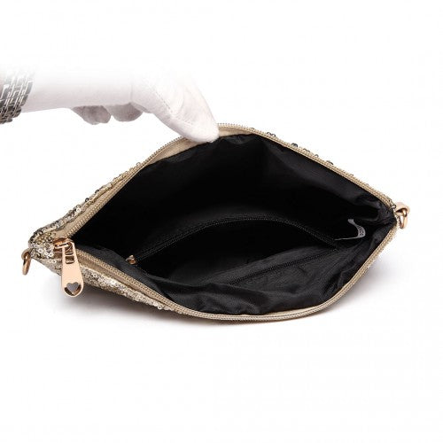 LH1765 - Miss Lulu Sequins Clutch Evening Bag Light - Gold | Neil's Luggage Store