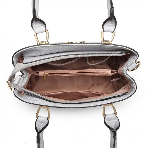 LG6865 - Miss Lulu Leather Look Weave Effect Shoulder Bag - Light Grey | Neil's Luggage Store