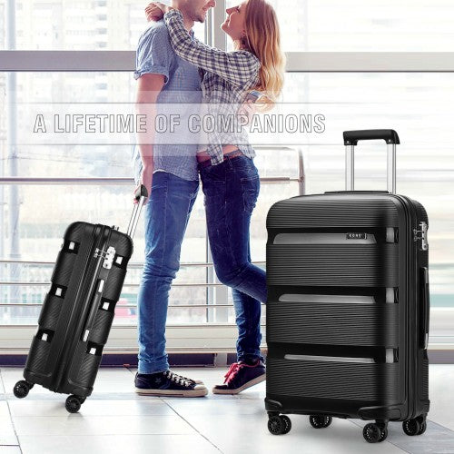 K2092L - Kono 20 Inch Bright Hard Shell PP Carry-On Suitcase In Cabin Size - Black | Neil's Luggage Store