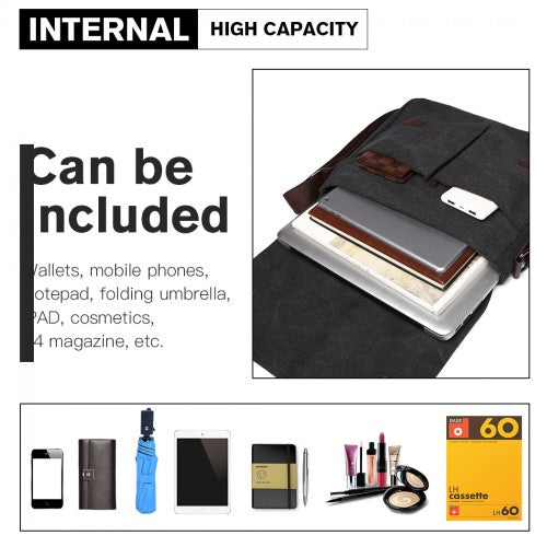 E1824-1 - Kono RFID-Blocking Retro Style Canvas Cross Body Messenger Bag - Black | Neil's Luggage Store