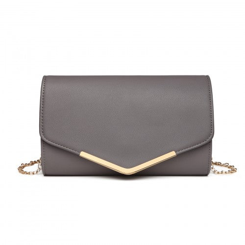 Miss Lulu Vegan Envelope Clutch Bag Grey With Gold Tone Hardware PU Leather Evening Purse Detachable Gold Chain | Neil's Luggage Store