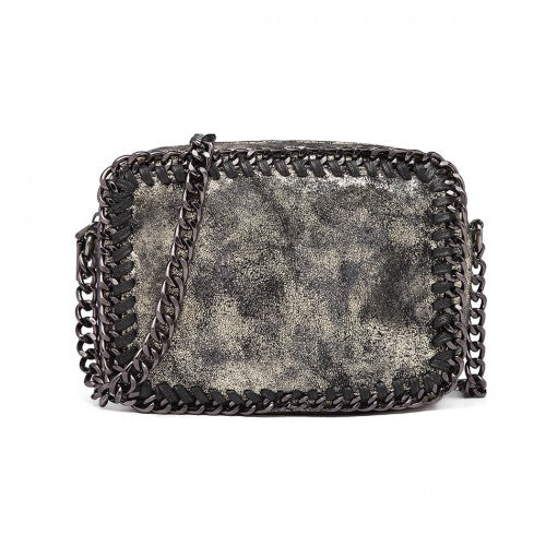 E6846 - Miss Lulu Metallic Effect Leather Look Chain Shoulder Bag - Gold | Neil's Luggage Store