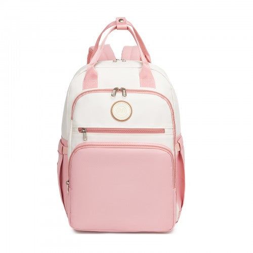 BCM2532 - Miss Lulu Stylish Multifunctional Baby Changing Backpack with Insulated Bottle Holders, Stroller Clips & Trolley Sleeve for Everyday & Travel - Pink and Beige | Neil's Luggage Store