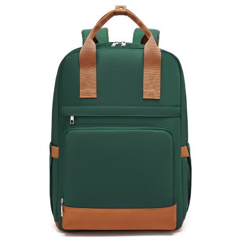 Kono Casual Backpack with Laptop Sleeve & Padded Straps — Green and Brown | Neil's Luggage Store