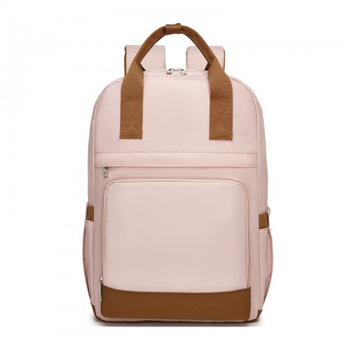Kono Casual Backpack with Laptop Sleeve & Padded Straps — Pink and Brown | Neil's Luggage Store