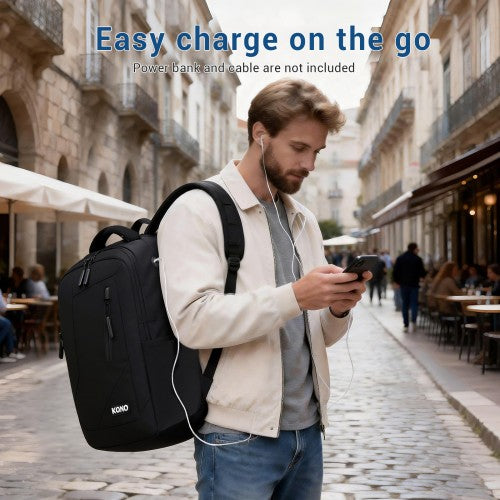 BPK2519 - Kono Laptop Backpack with 15.6" Laptop Compartment, Stylish Commuter Bag with Reflective Straps - Black | Neil's Luggage Store