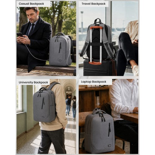 Kono Laptop Backpack Fifteen Point Six Inch Compartment Reflective Straps Grey | Neil's Luggage Store