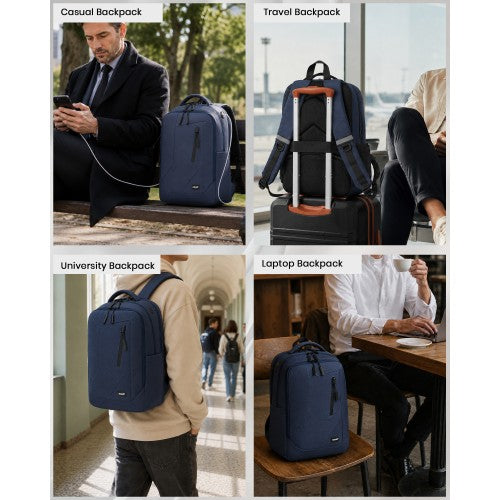 Kono Laptop Backpack With 15.6 Inch Laptop Compartment Reflective Straps Navy | Neil's Luggage Store