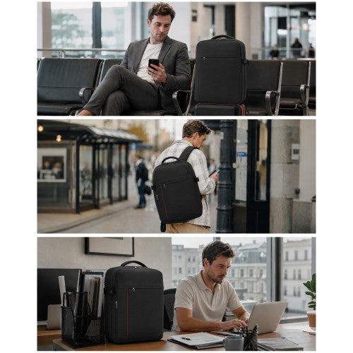 Kono 32L Upgraded Cabin Backpack 17.3 Inch Laptop Sleeve And Luggage Strap Black | Neil's Luggage Store