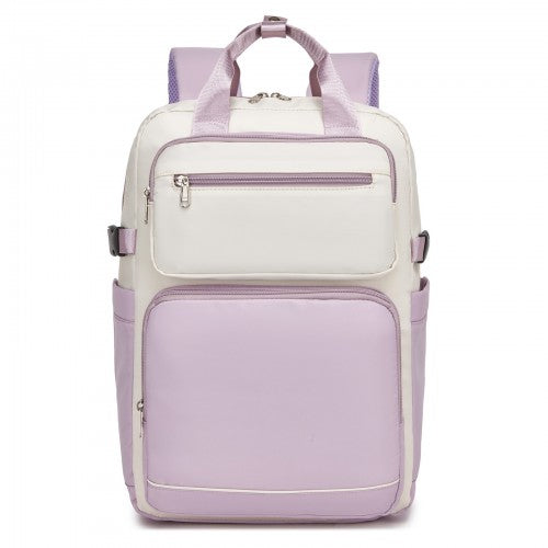 Kono Beige and Purple Water Resistant Laptop Backpack 15.6 Padded Compartment | Neil's Luggage Store
