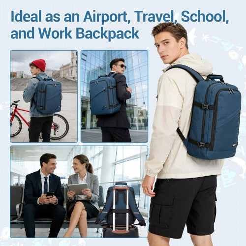 Kono Flexible Cabin Backpack 30x20x40 Fits 15.6 Inch Laptop Navy | Neil's Luggage Store
