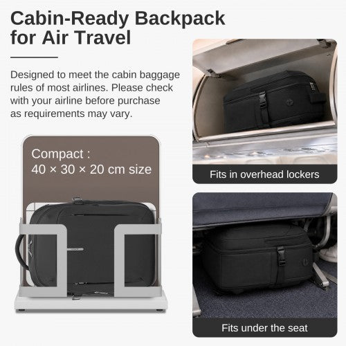 BPK2602- Kono Cabin Approved Carry On Backpack 40×30×20cm, Water Resistant 15.6 Inch Laptop Travel Rucksack with Dry-wet Separation Pouch - Black | Neil's Luggage Store