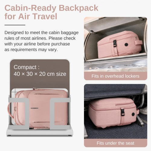 BPK2602- Kono Cabin Approved Carry On Backpack 40×30×20cm, Water Resistant 15.6 Inch Laptop Travel Rucksack with Dry-wet Separation Pouch - Pink | Neil's Luggage Store