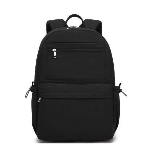 BPK2606 - KONO Stylish Solid-Color Casual Backpack for School and Weekend Trips with Multi-Pocket Storage - Black | Neil's Luggage Store