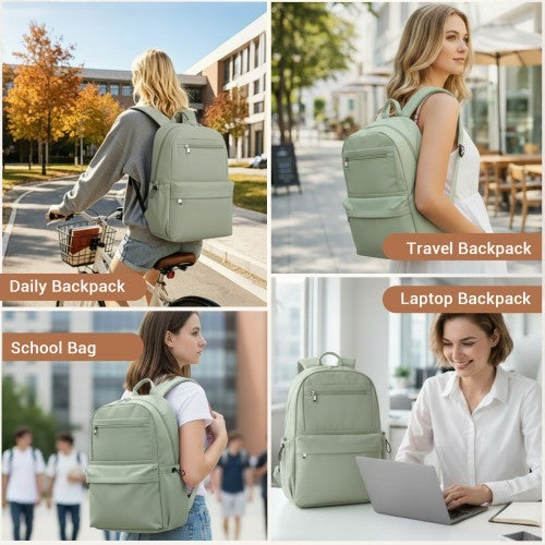 BPK2606 - KONO Stylish Solid-Color Casual Backpack for School and Weekend Trips with Multi-Pocket Storage - Green | Neil's Luggage Store