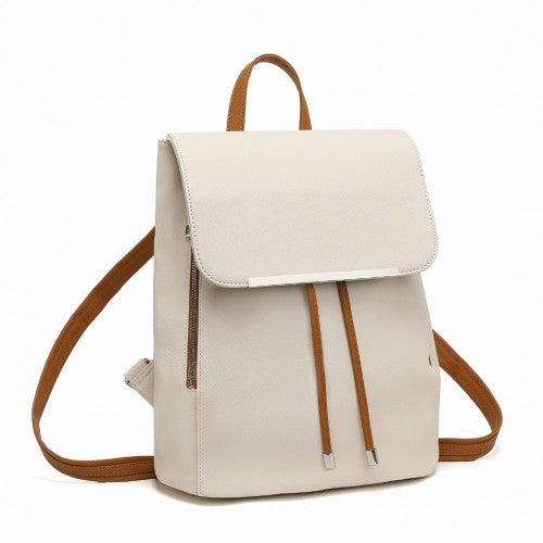 BPM2427 - Miss Lulu Stylish Faux Leather Backpack Secure Daypack with Magnetic Snap Closure Fashionable PU Leather Travel Bag - Beige And Brown | Neil's Luggage Store