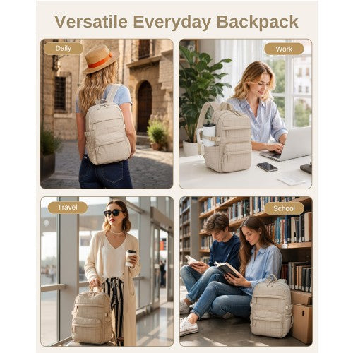 Miss Lulu Quilted Lightweight Backpack Fits 15.6 Inch Notebook Beige | Neil's Luggage Store