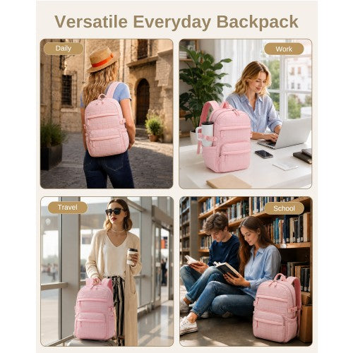 Miss Lulu Quilted Lightweight Backpack Fits 15.6 Inch Notebook Underseat Pink | Neil's Luggage Store