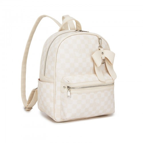 Miss Lulu Checked PVC Backpack With Detachable Bow Beige Daypack For Women | Neil's Luggage Store