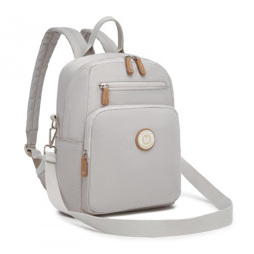 BPM2617 - Miss Lulu Women's Backpack, Water-Resistant Nylon Convertible Shoulder and Crossbody Bag for Travel Work - Light Grey by LuluBags