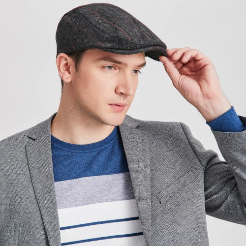 CAP-1 - Men's Newsboy Baker Boy Herringbone Flat Cap Hat - Black | Neil's Luggage Store