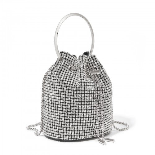 CLS2510 - Women's Rhinestone Evening Bag – Sparkly Handbag with Metal Ring Handle and Chain Crossbody Strap - Silver | Neil's Luggage Store