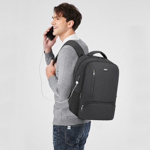 E1978 - Kono Multi Compartment Backpack with USB Connectivity - Black | Neil's Luggage Store
