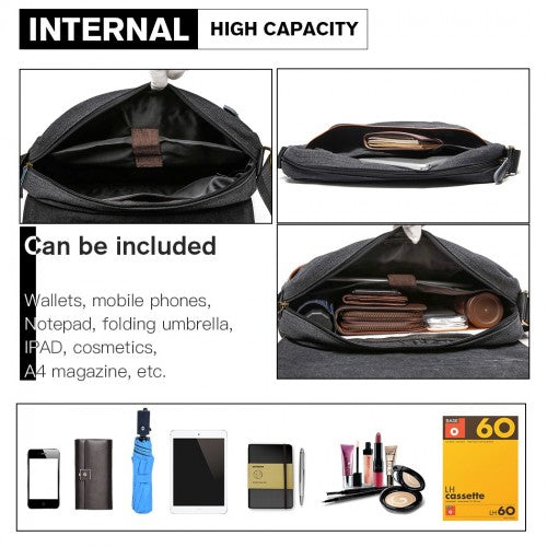 LB1925 - Kono Classic Expanding Messenger Bag - Black | Neil's Luggage Store