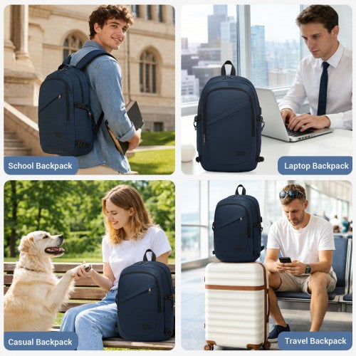 E6715 - Kono Business Laptop Backpack with USB Charging Port - Dark Blue | Neil's Luggage Store