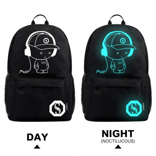Kono Multi-Functional Glow-in-the-Dark Trolley Backpack - Black
