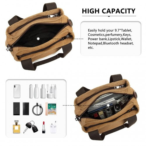 EH2045 - Kono Canvas Multi-Functional Cross Body Bag - Brown | Neil's Luggage Store