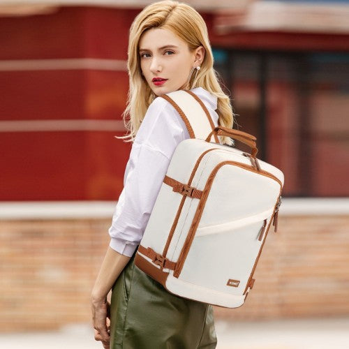 Kono Lightweight Cabin Travel & Business Backpack - Beige & Brown