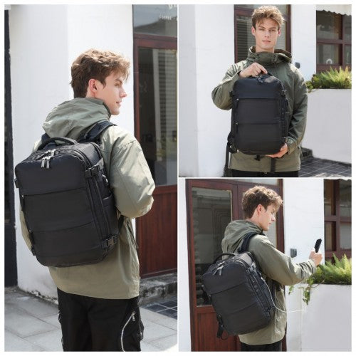 Kono Breathable Travel Backpack with USB Port & Shoe Compartment - Black
