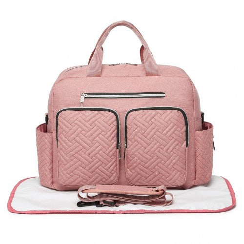 EQ2411 - Kono Versatile Diaper Changing Tote Bag with Built-In Changing Mat Thermal Insulation Waterproof Design - Pink | Neil's Luggage Store