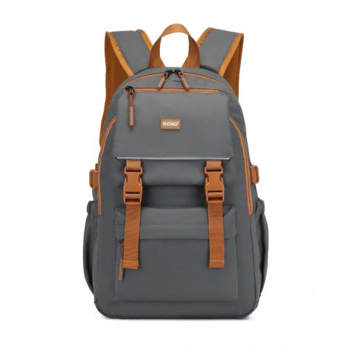 EQ2416 - Kono PVC Coated Urban Water-Resistant Backpack with Reflective Safety Straps and Multi-Compartment Design - Grey and Brown | Neil's Luggage Store